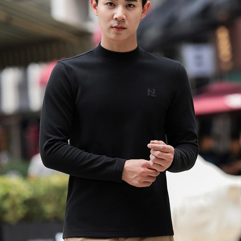 Autumn and Winter New Men's Middle Collar Letter Embroidered Inner Long Sleeve Base Shirt