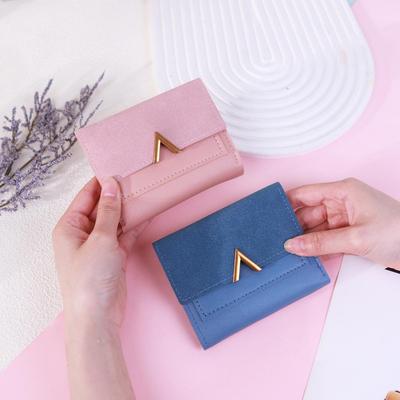 Korean Style Women's Short Matte PU Leather Wallet - Three-Fold, Retro, Thin Card Holder, Ideal for Students.