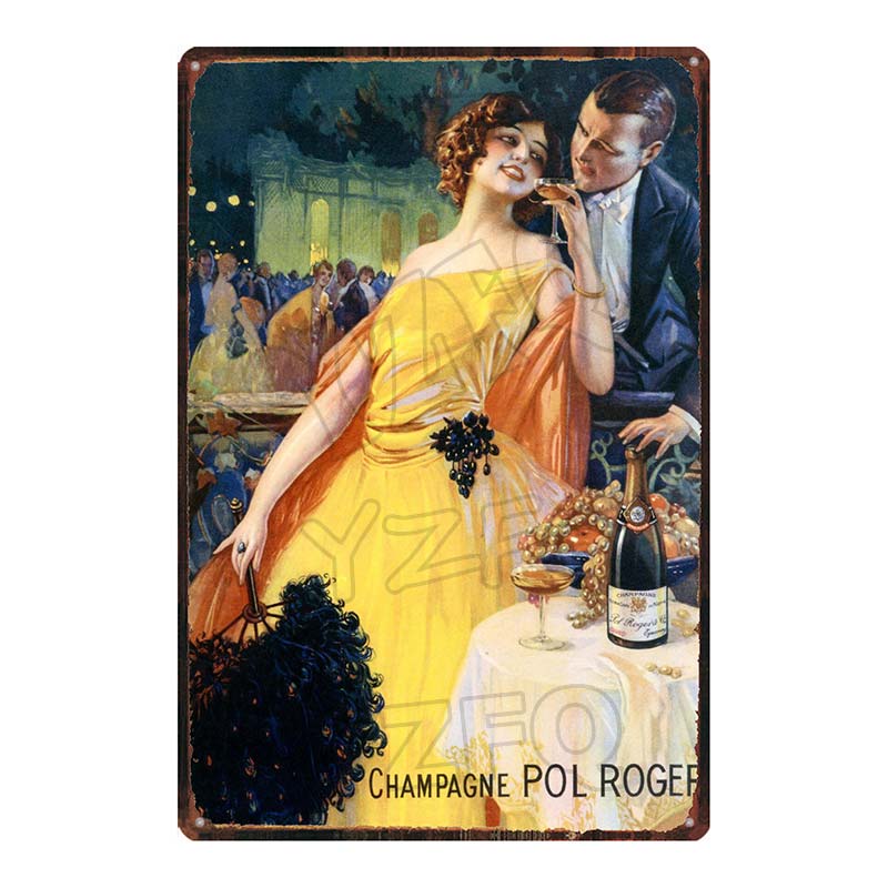 YZFQ Paris  Champagne Plaque Metal Vintage Wine Tin Sign  Travel Souvenir  Wall Bar Art Restaurant Home Decor 30X20CM DU-6307A