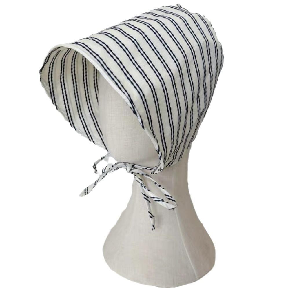 Ins Niche Striped Balaclava Hat Bucket Hat Showing Face Small Versatile Face Covering Bucket Sunscreen Hat