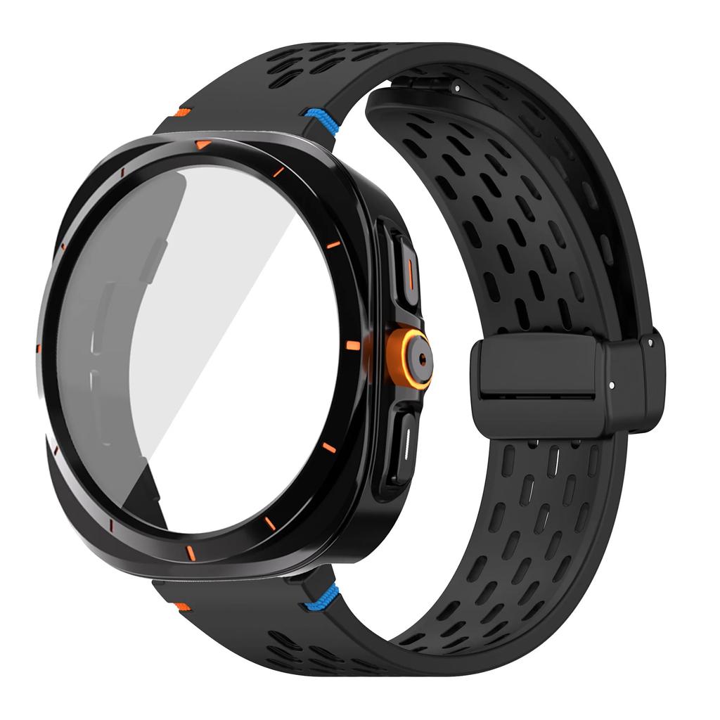 For Samsung Galaxy Watch 7 6 40mm 44mm Silicone Magneti Buckle Band +Change To Case Tempered Glass Full Protective Cover Bumper