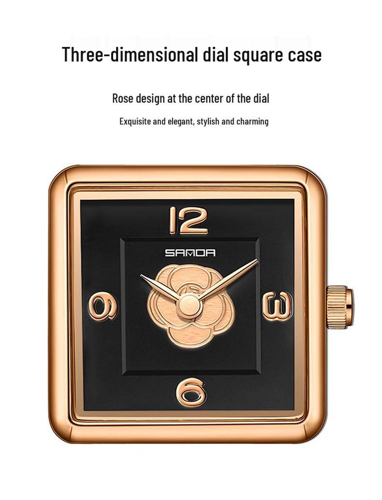 Sanda Women's Retro Waterproof Quartz Watch - Small Square Elegant Rose Dial