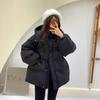 Winter Hooded Waist Down Jacket Women's Medium and Long Casual Loose Thickened Duck Down