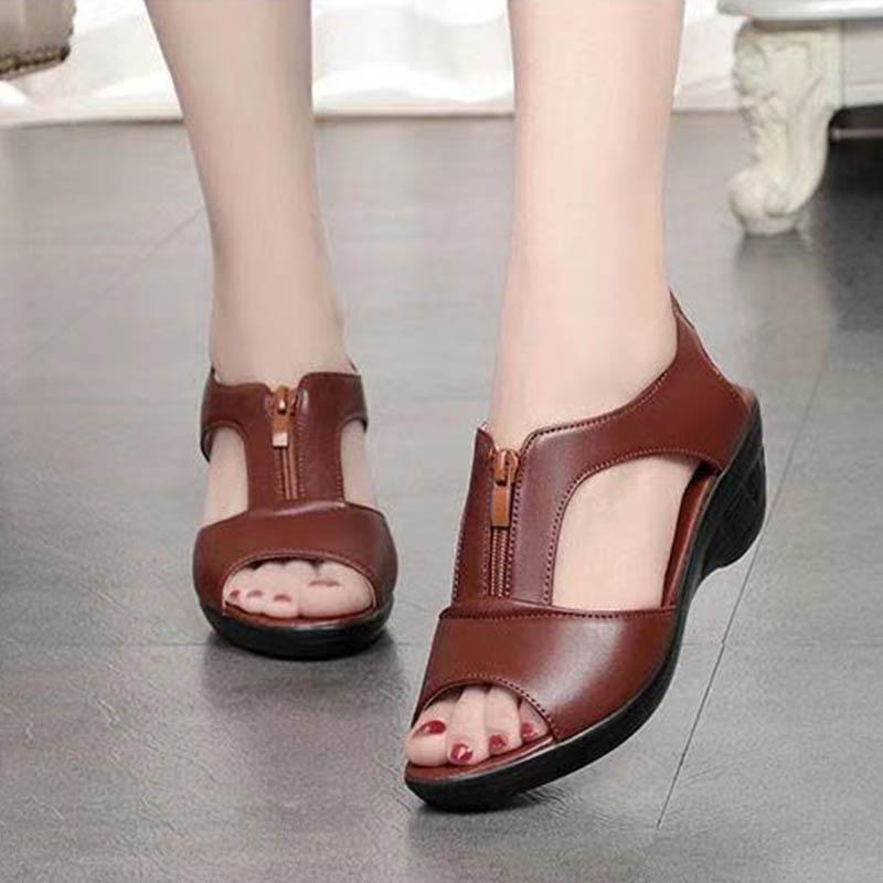 Summer New Women Fish Mouth Wedge Sandals Soft Sole Sandals Comfortable Mother Shoes