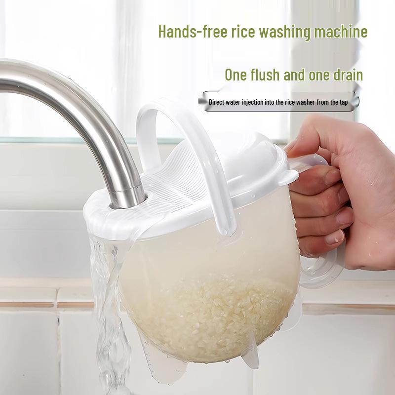 Hands-Free Rice Washer: Drain & Flush Sieve Basket for Effortless Rice Cleaning