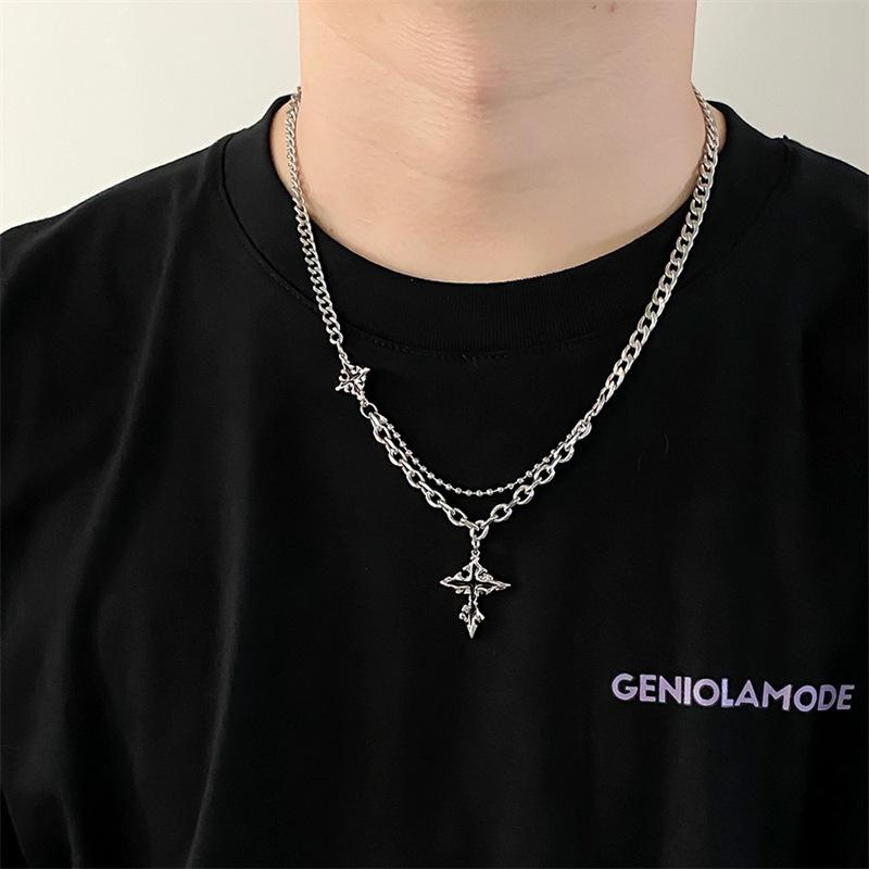 Черная крестовая splicing necklace легкая роскошь высокая чувственность холодный ветер модный универсальный нишевый дизайн sense цепочка на ключицу