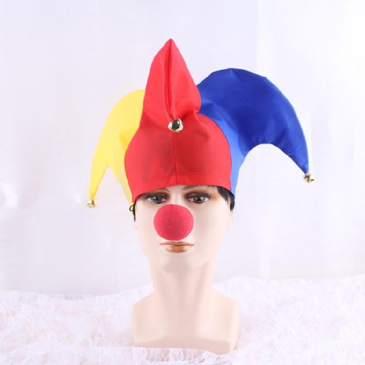 Halloween Jester Costumes Clown Courts Jester Hat Clown Nose Mardi Gras Jester Hat for Masquerades Carnivals Cosplay