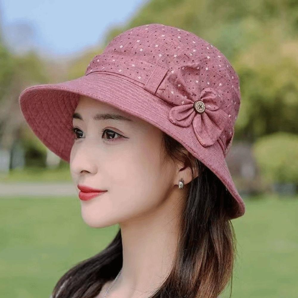 Thin Bucket Hat Button Elderly People's Large Brim Cap Bow Fisherman Hat Sun Protection