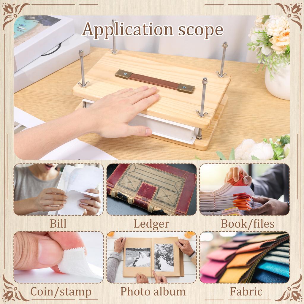 Wooden Book Press Manual Book Binding Press With Ergonomic Handle Smooth Surface DIY Bookbinding Tool for Photo Album and Cards