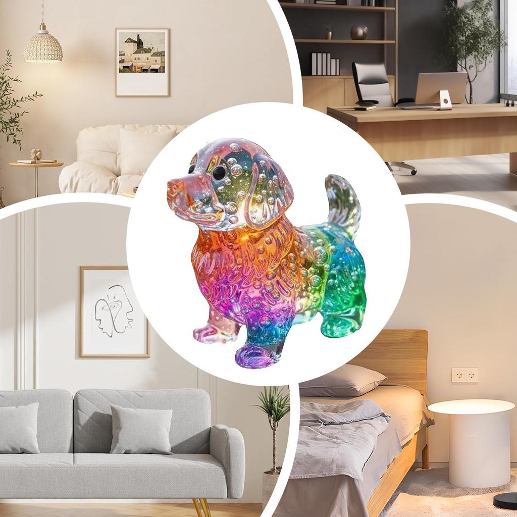 Dog Figurine Cute Rainbow Modern Art Ornament Small Dog Decor For Home For Indoor Outdoor Table Desk Garden Bedroom Office Yard