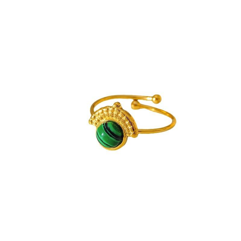 New Fashionable Natural Stone Turquoise Ring, Personalized Versatile High-end Stainless Steel Gold-plated Opening Ring