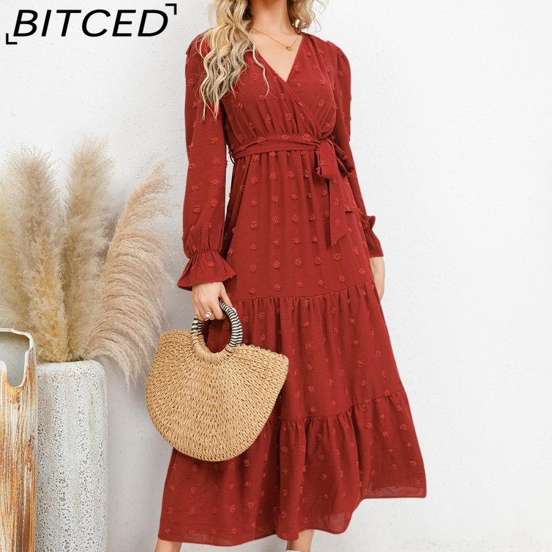 BITCED Herbst/Winter Einfarbiges Casual-Kleid mit weitem Saum Damen Langkleid