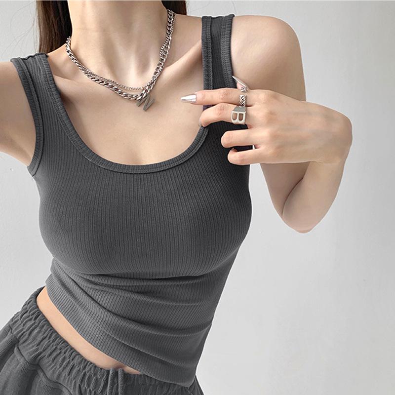 Premium Cotton U-neck Slimming Sports Tank Top - Women's Summer Sleeveless Camisole