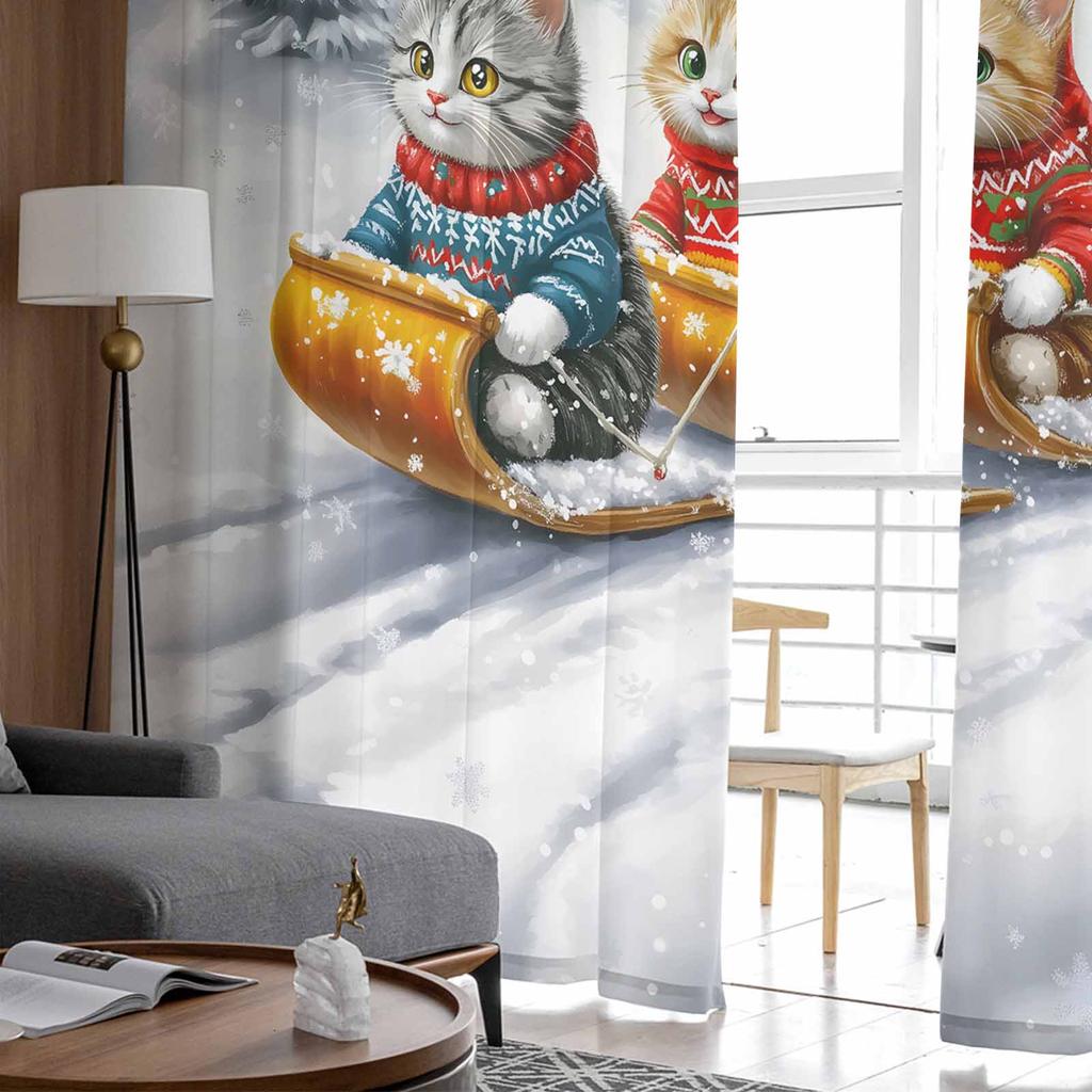 Skiing During Christmas And Winter Curtains For Living Room Bedroom Home Decoration Window Voile Tulle Curtain Drapes