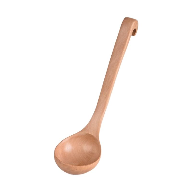 Heat Resistant Wooden Spoon with Long Hook-End Handle Ladle Scoops For Stirring Soup Stews And Hot Dishes Kitchen Tool