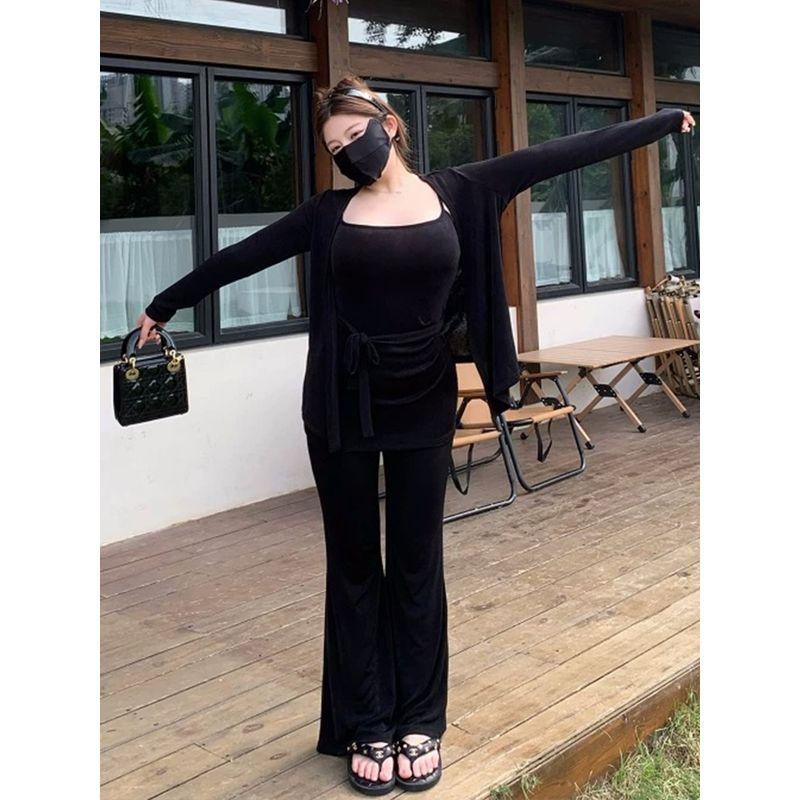Super Beautiful Casual Gentle Suit Soft Glutinous Lazy Sling Vest Cardigan Loose Pants Three-Piece Set for Women New Arrival
