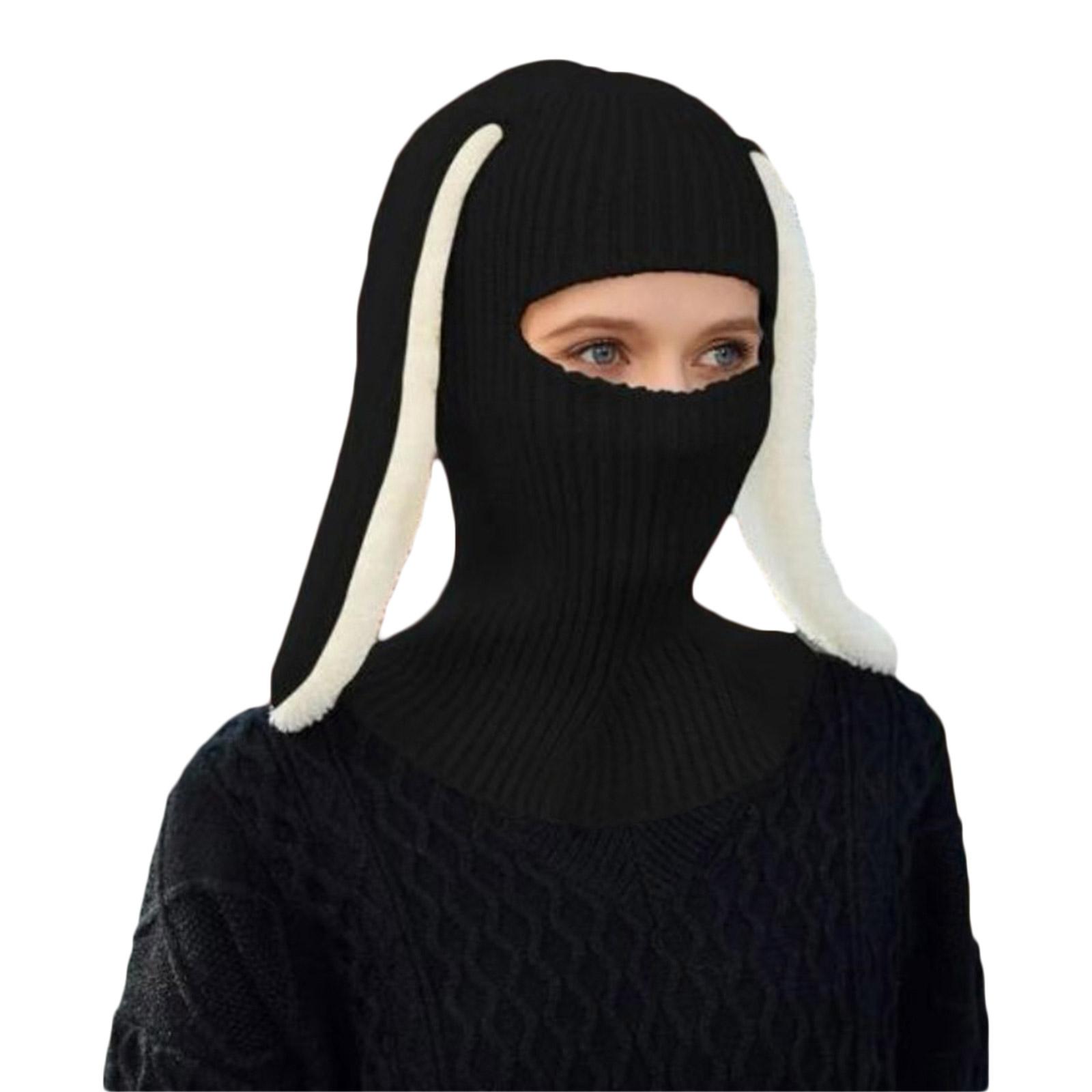 Balaclava Hat for Adult Autumn Winter Knitted Hat Winter Party Photography Props Cartoon Bunny Knitted Balaclava 1 чёрный