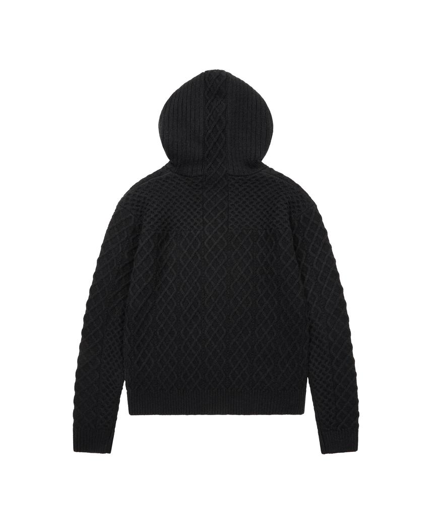 AAKAM Cable Knitted Zip-Up Hoodie (Black)