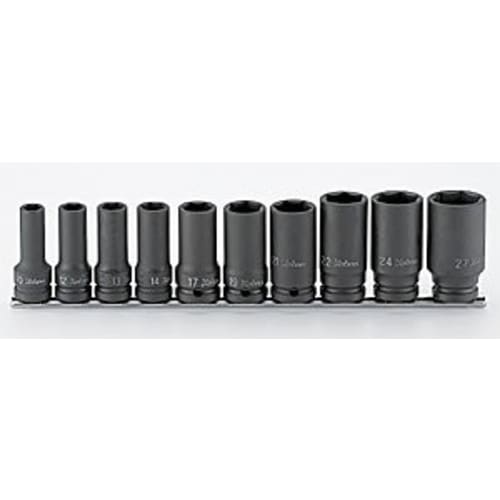 Yamashita Industrial Research Institute Koken 1/2" (12.7mm) Square Impact Hexagon Semi-Deep Socket (Thin Wall) Rail Set, 10-Piece Set, RS14301X/10