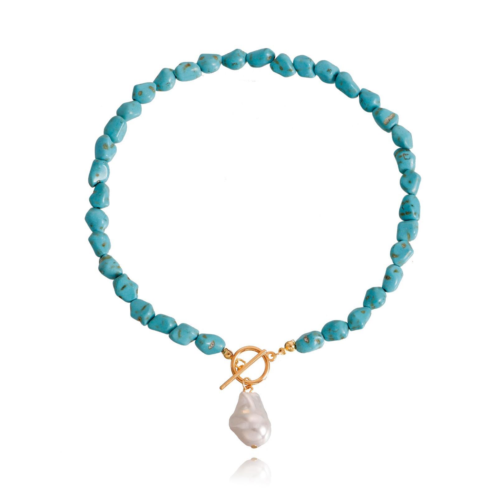 Irregular Natural Color Turquoise Special-Shaped Pearl Pendant Necklace Handwoven Necklace