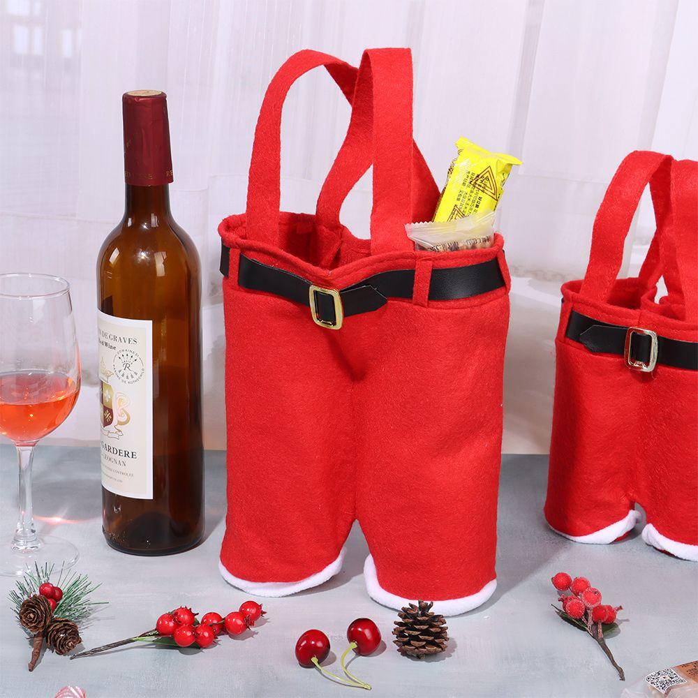 Suspender Trousers Non-woven Wine Bottle Holder Candy Bag Xmas Gift Bags Santa Claus Pants