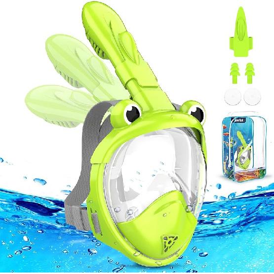 Kids Snorkel Mask, Full Face Snorkel Mask for Kids 4-16, Foldable Snorkeling Gear for Kids Snorkeling Set for Swimming Pool Toys, Dry Top,
