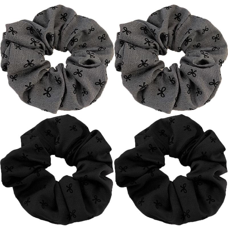 New Polka Dot Hair Ties Rope Women Large Size Heart Bowknot Printed Scrunchies Grey Black Hairband Ponytail Holder Headwear