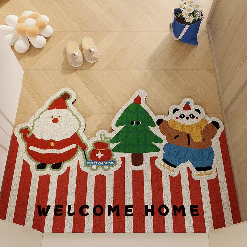 

Рождественская атмосфера Нескользящий грязеотталкивающий придверный коврик, Легко чистящийся обрезной коврик из шелковых колец для прихожей 40*60cm (Silk Ring)