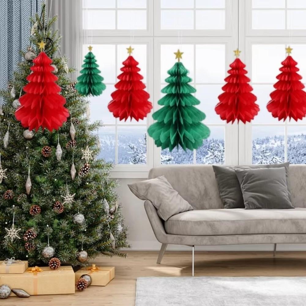 3D Honeycomb Christmas Tree Decoration Paper Material DIY Design Hanging Pendant Red Green Color Honeycomb Paper Christmas Tree