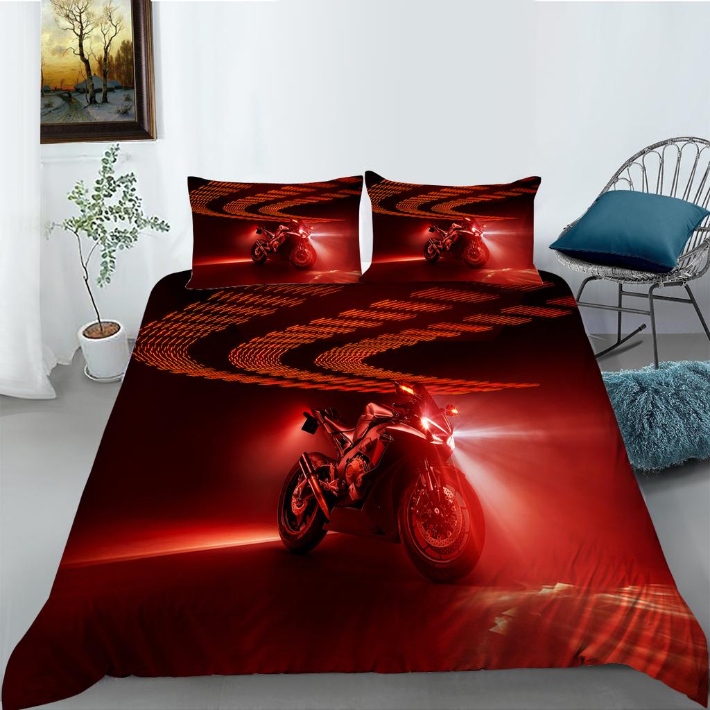 Comfortable Motorcycle Themed Bedding Set 3D Down Duvet Cover 2/3 Pieces for Boys/teenagers/men's Rooms AU180 * 210 Full Size Duvet Cover