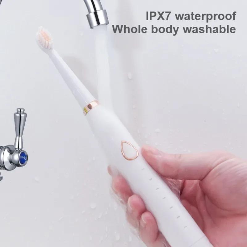 3 In 1 USB Rechargeable Tooth Ultrasonic Brush for Adult 6 Clean Modes Sonic Electric Toothbrush Facial Cleaner Brush Washable
