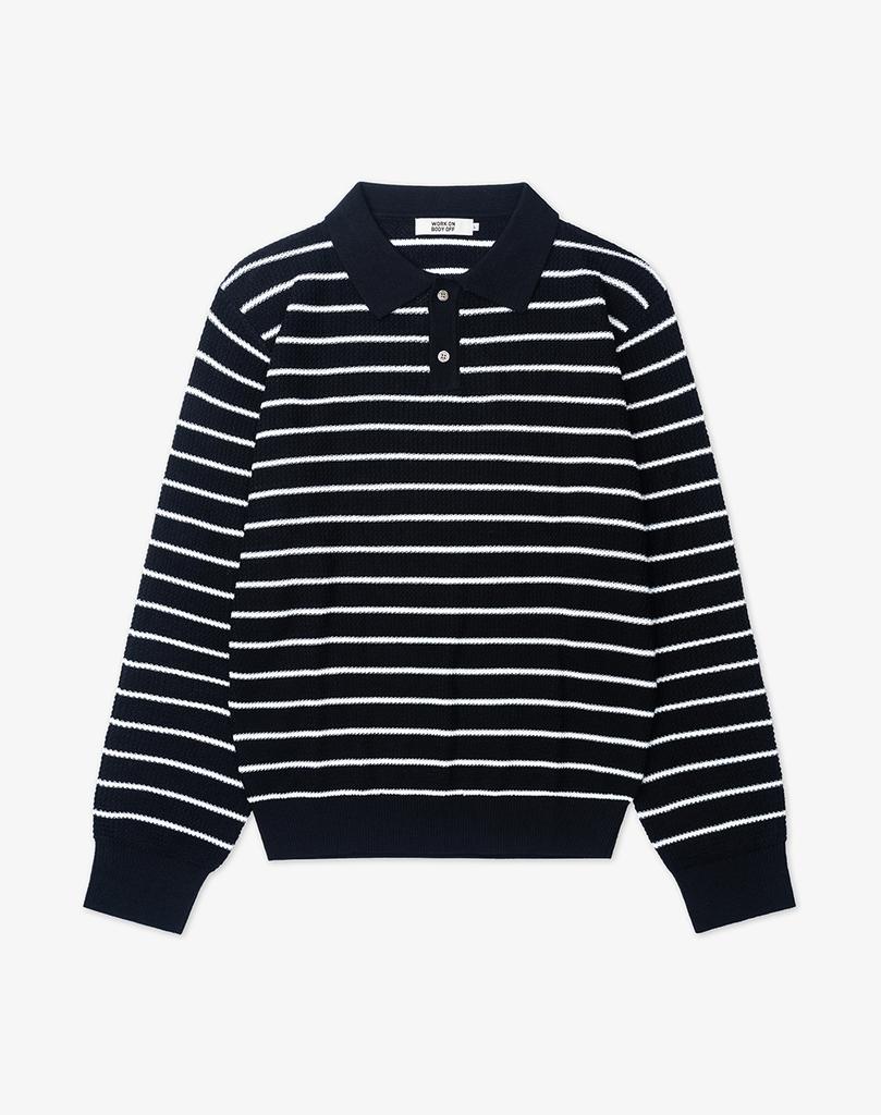 WORK ON BODY OFF Easyon Semi-Overfit Striped Collar Knit [Navy]