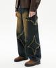 TRILLION Star Applique Damaged Washed Denim Pants (Deep Green)