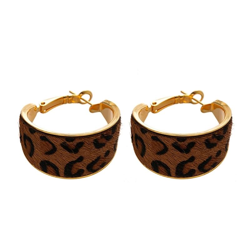 Oversized Retro Leopard Pattern Circular Earrings Artistic Geometric Ear Accessories Statement Jewelry Gift For Her