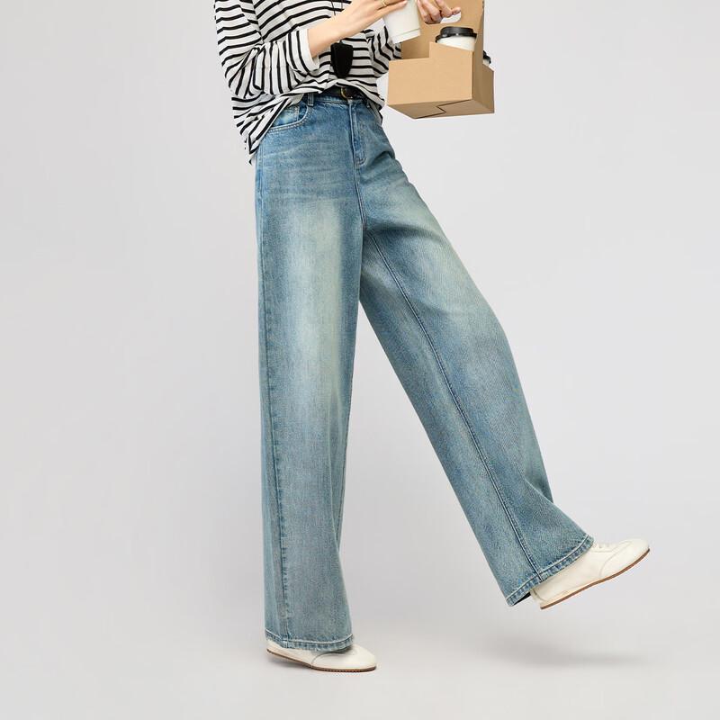 Yalida Women's 2026 Spring Italian Denim Loose Wide-Leg Jeans