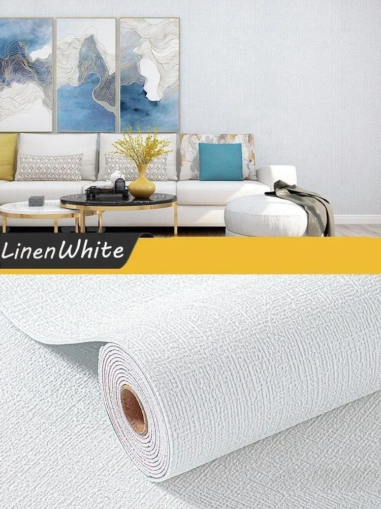 Linen Wallpaper Self-adhesive Waterproof Moisture-proof and Moldy Resistant 3D Wall Stickers Home Living Room Wall Decoration