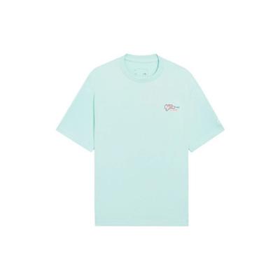 Li Ning Sports Trend Series Embroidered Pattern Solid Color Round Neck Casual Short Sleeve T-Shirt Men Tops Eggshell-Blue AHSS323-3
