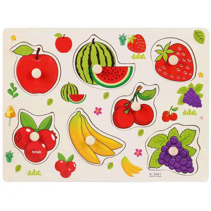Wooden 3D Educational Grasping Board & Puzzle for Children: Animal & Fruit Theme Cognitive Toy