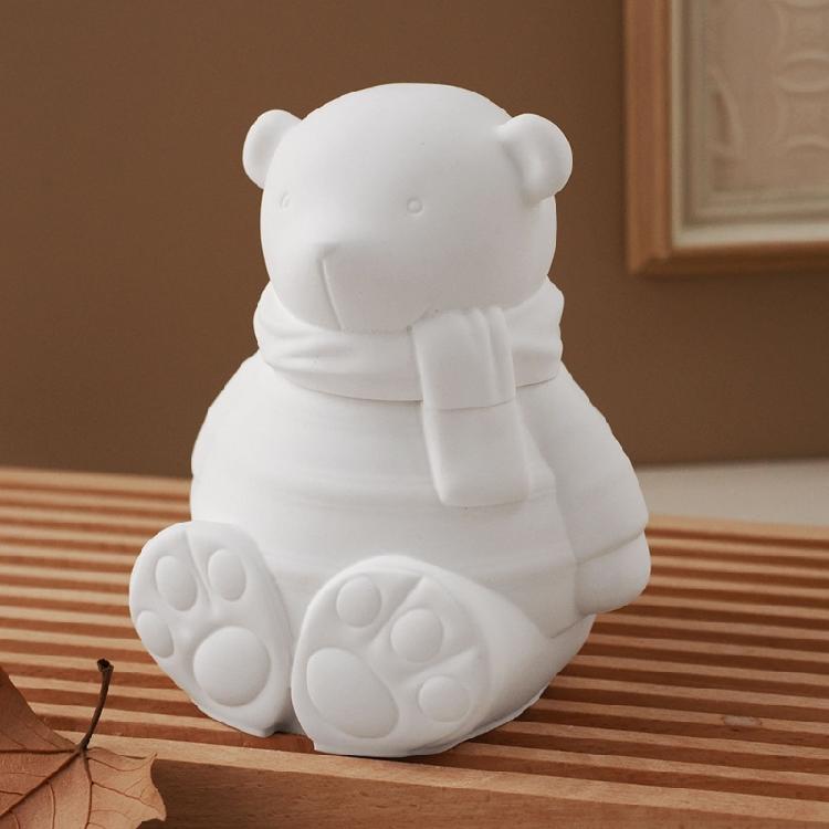 Bear Statue Resin Jar Mould with Lid Concrete Cement Silicone Mould for Epoxy Resin Candle Container Holiday Decoration
