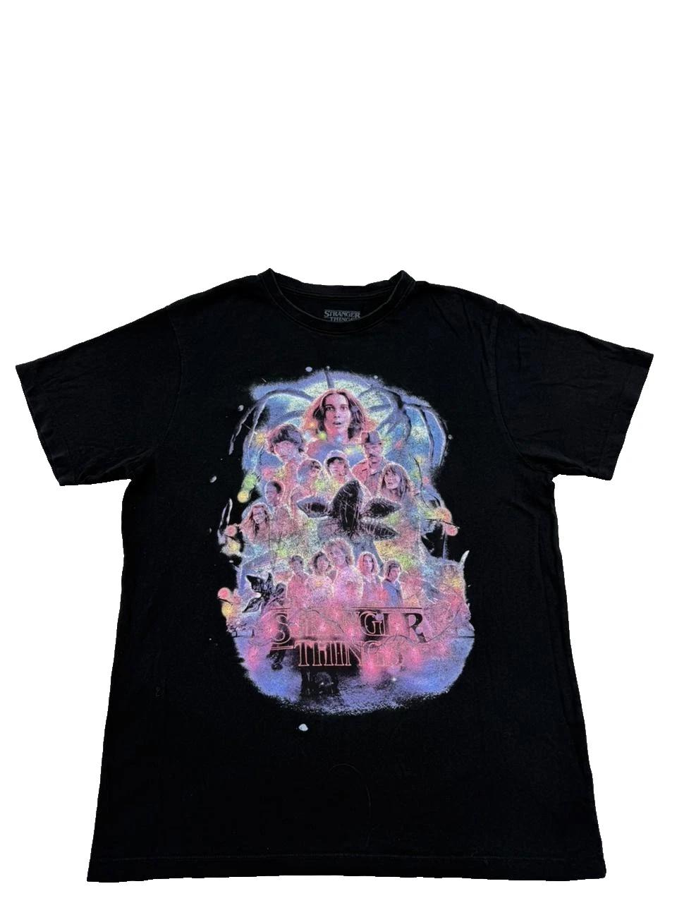Netflix Stranger Things Black Graphic T-Shirt Men M Cotton Short Sleeve S