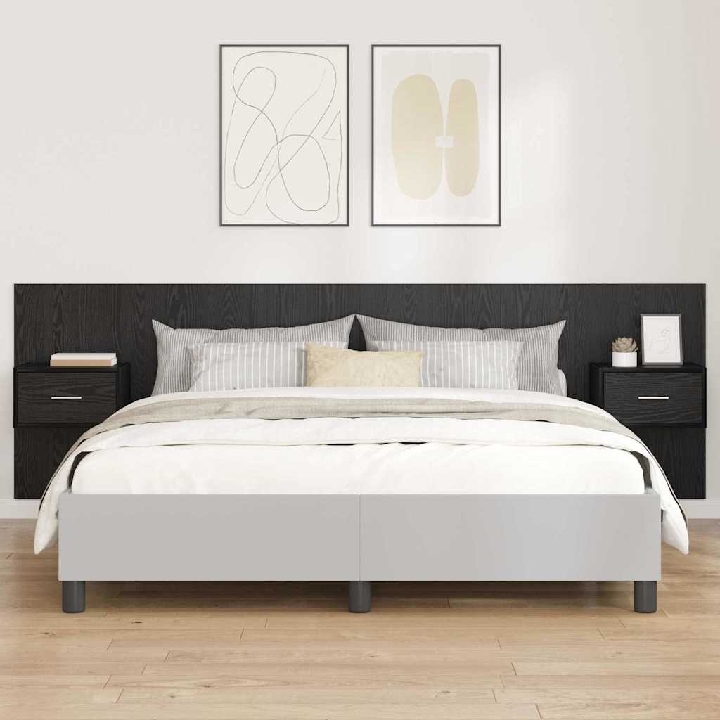 Headboard with Cabinets 3 Piece Set Black Oak Effect Wood Based Material