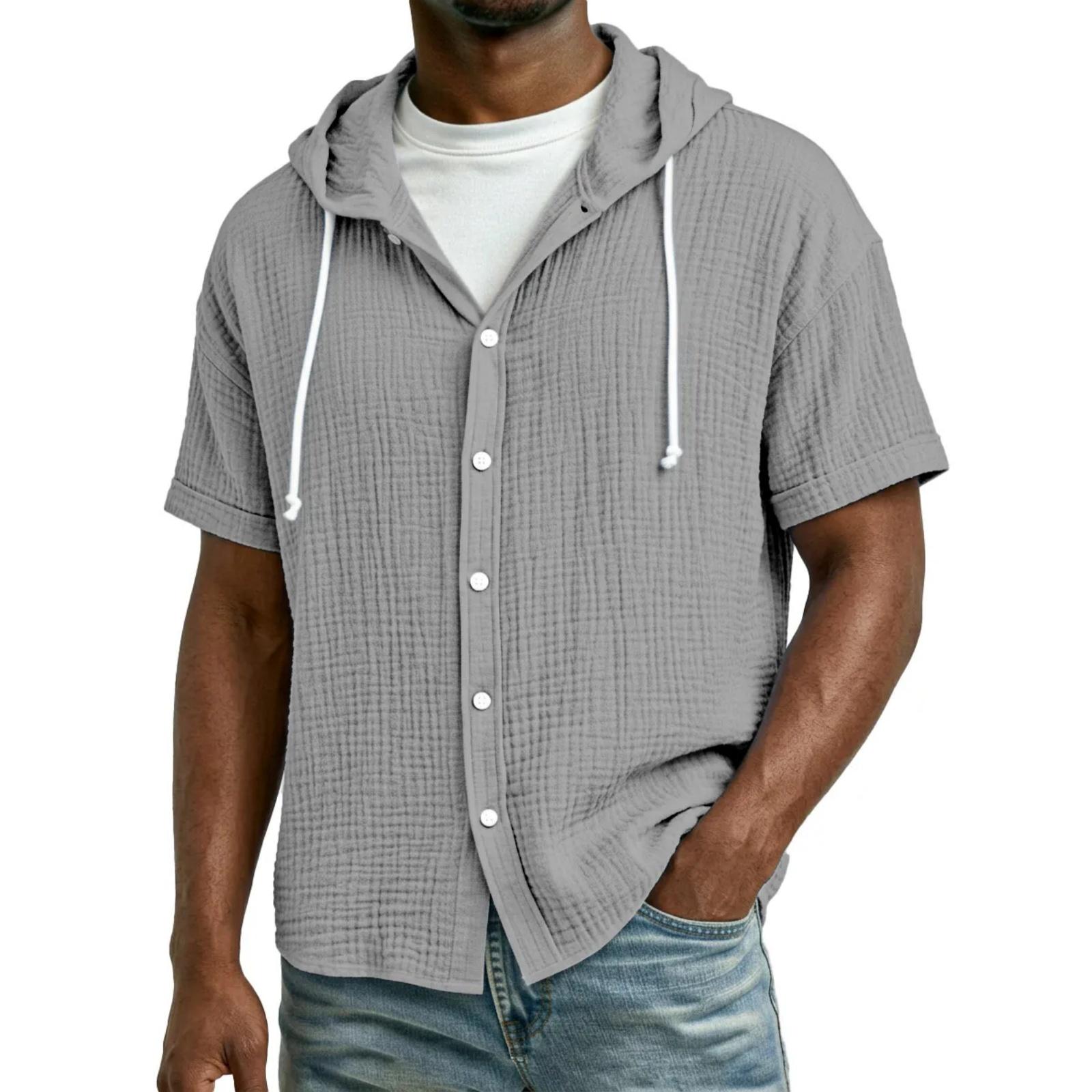 Мужская повседневная и модная однотонная толстовка с капюшоном - Мужская свободная, дышащая плиссированная короткорукавная рубашка XXXL