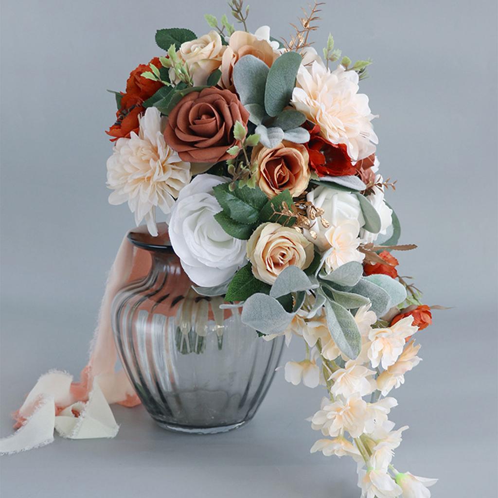 Romantic Champagne Rose Bouquets for Bride Bridal Holding Flowers