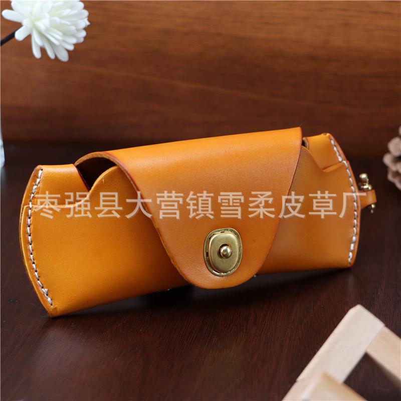 First Layer Cowhide Glasses Case, Myopia Glasses, Reading Glasses, Sun Sunglasses, Men'S Women'S Portable Fashion Lanyard, Genuine Leather Storage Box