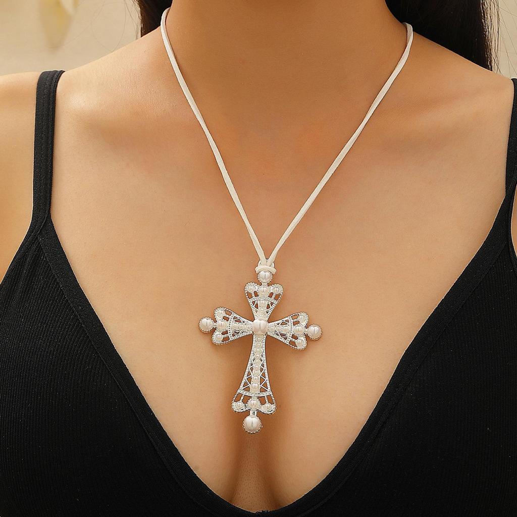 Women's Geometric Diamond Cross Necklace - European & American Punk Hip-Hop Style Choker