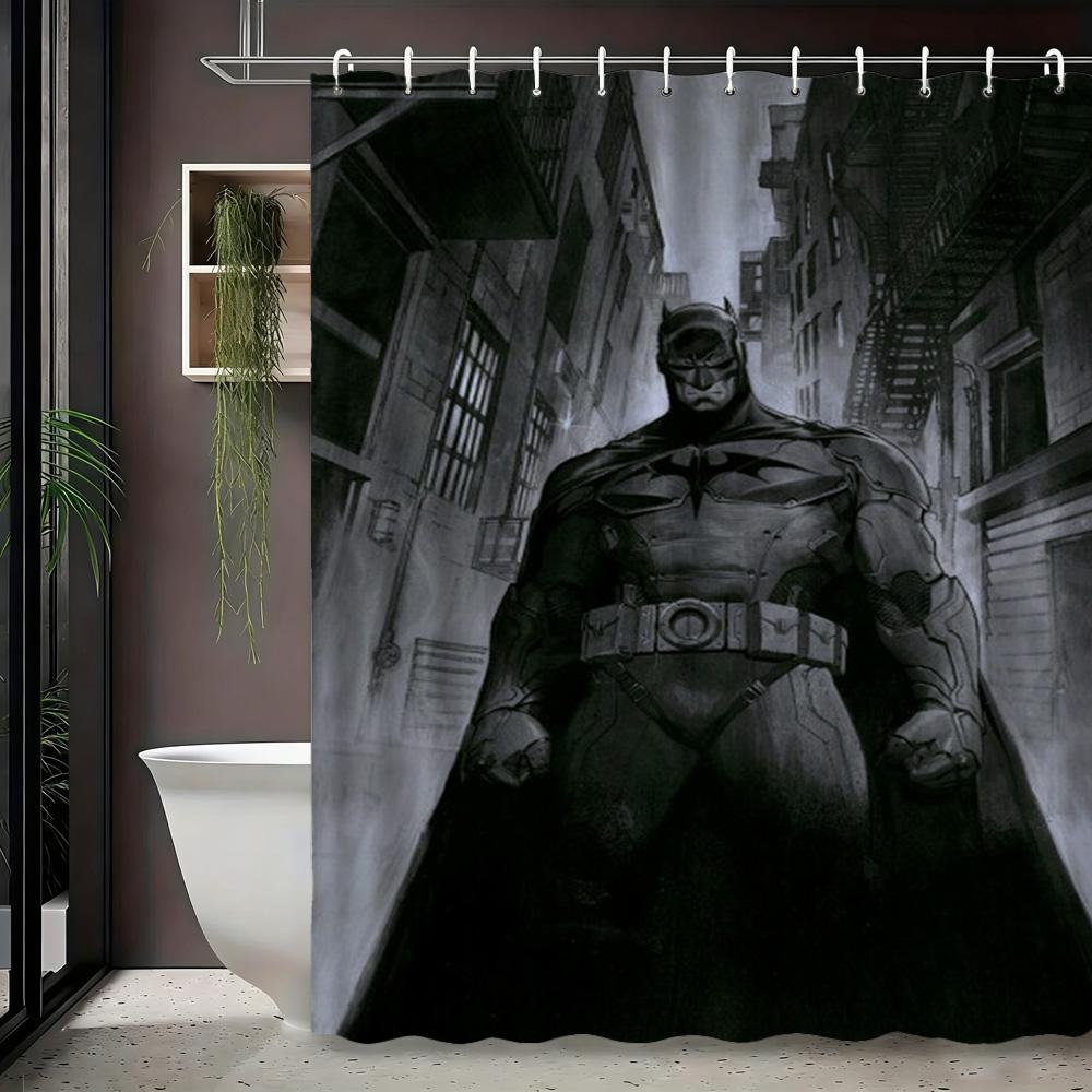 Batman & Harley Quinn Monochrome City Waterproof Shower Curtain, Superhero Bathroom Decor For Fans