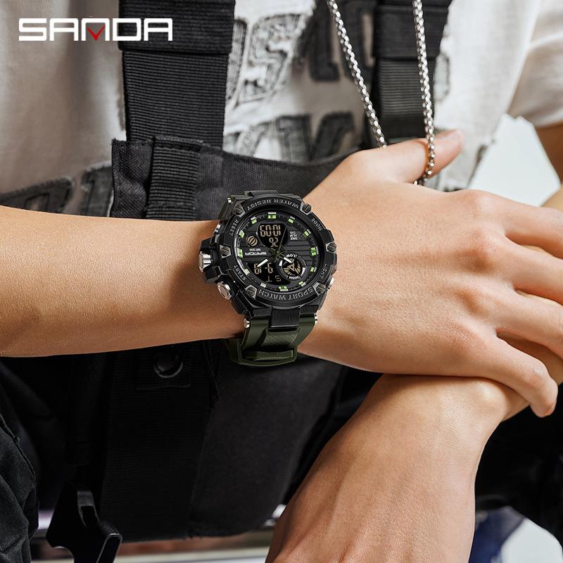 Sanda Trendy Dual Display Men's Waterproof Sport Watch with Alarm and Timer