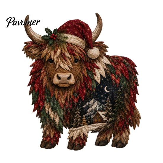 Christmas Fabric Art Patchwork DIY Kit, Adult Sewing Handcrafted Set with Creative Holiday Gift Pre-Cut Squares, Animals Craft for Beginners Quilting