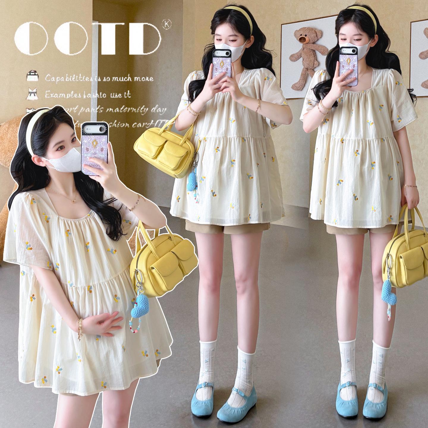 2026 Summer Maternity Fashion: Loose Short-Sleeve Top & Support Shorts Set M