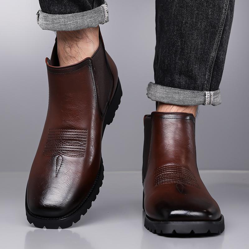 Men’s Chelsea Motorcycle Boots Western Boots Black Brown Short Leather Boots Casual Street Style Cool Ankle Boots Plus Size